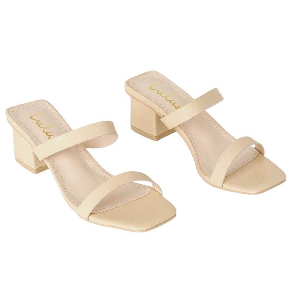 NEW Lulus Fallyn Naked Vanilla Block Heel Sandals Size 9 Square Toe